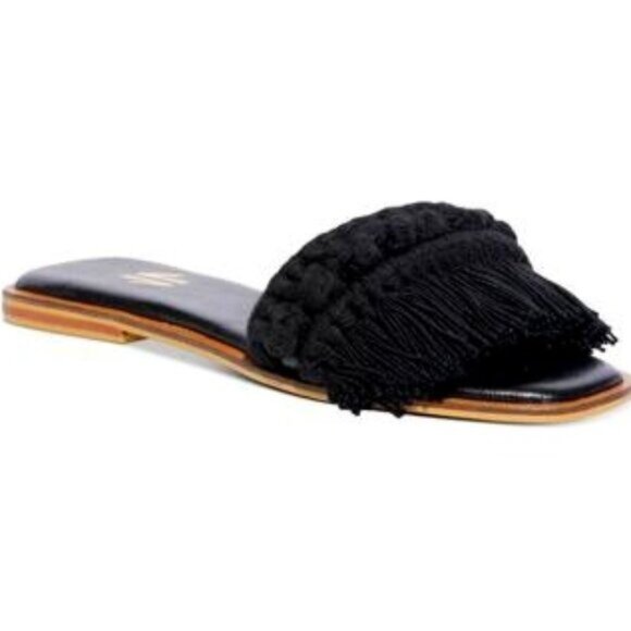 Silvia Cobos Women S Candy Fringe Flat Sandals - Black - Picture 1 of 8